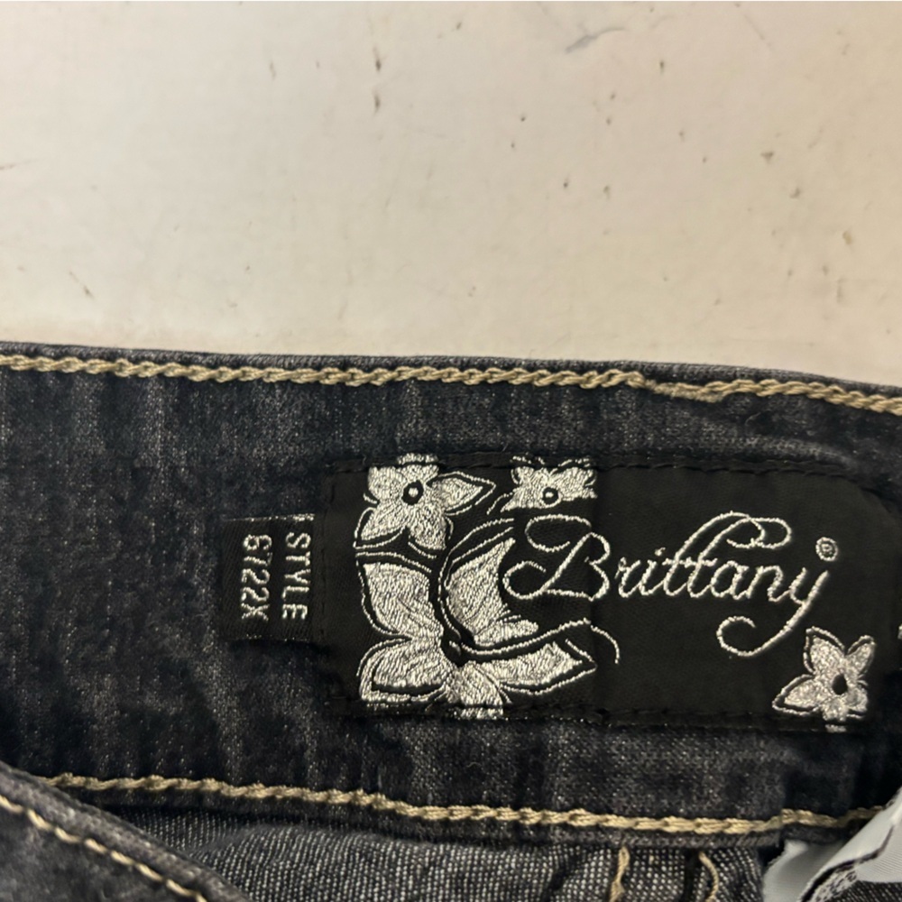 Brittany Jeans Women’s Plus Sz 24 6722X Dark Wash Distressed Beaded Embellish​ - Picture 7 of 7